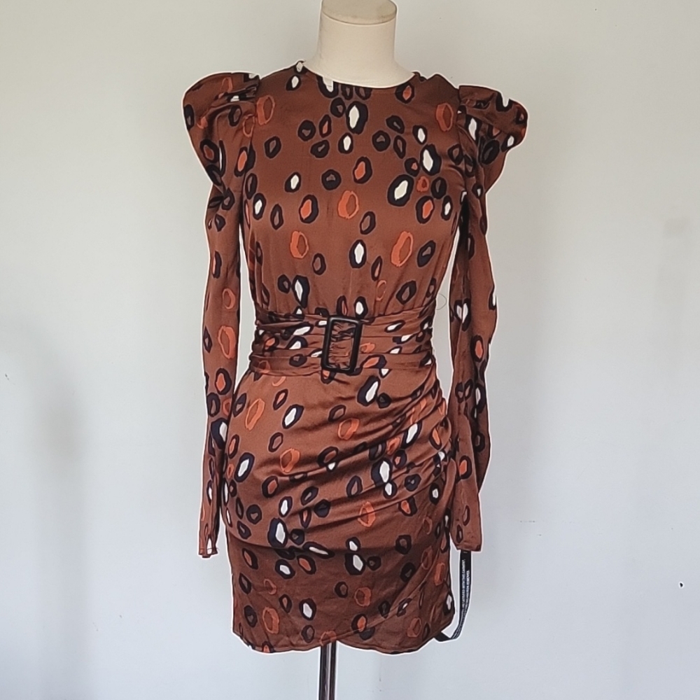 🎀🆕️PrettyLittleThing 0 Brown Polkadot Puff Sleeve Dress